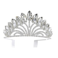 CRYSTAL RHINESTONE PETAL CUT CROWN COMB TIARA IN SILVER TONE METAL