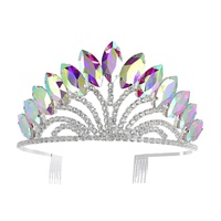 CRYSTAL RHINESTONE PETAL CUT CROWN COMB TIARA IN SILVER TONE METAL