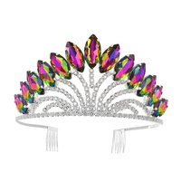 CRYSTAL RHINESTONE PETAL CUT CROWN COMB TIARA IN SILVER TONE METAL