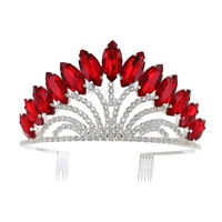 CRYSTAL RHINESTONE PETAL CUT CROWN COMB TIARA IN SILVER TONE METAL