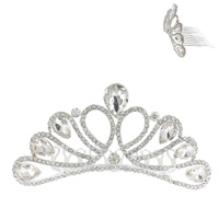 CRYSTAL RHINESTONE PAVE TEARDROP CUT GEMSTONE SCALLOPED TIARA WITH COMB