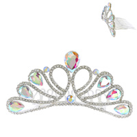 CRYSTAL RHINESTONE PAVE TEARDROP CUT GEMSTONE SCALLOPED TIARA WITH COMB