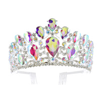 CRYSTAL RHINESTONE PAVE TEARDROP CLUSTER TIARA WITH COMB