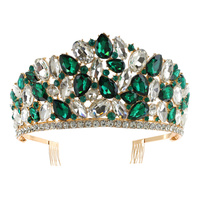 CRYSTAL RHINESTONE GEMSTONE CLUSTER TIARA WITH COMB