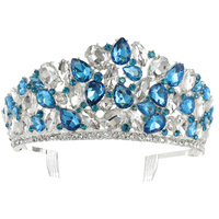 CRYSTAL RHINESTONE GEMSTONE CLUSTER TIARA WITH COMB