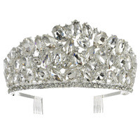 CRYSTAL RHINESTONE GEMSTONE CLUSTER TIARA WITH COMB