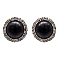 Round Pearl With Stone Edge Stud Earrings