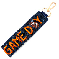 GAME DAY SEED BEADED SEQUIN FOOTBALL KEYCHAIN