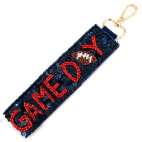 GAME DAY SEED BEADED SEQUIN FOOTBALL KEYCHAIN