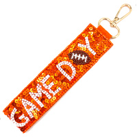 GAME DAY SEED BEADED SEQUIN FOOTBALL KEYCHAIN