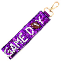 GAME DAY SEED BEADED SEQUIN FOOTBALL KEYCHAIN