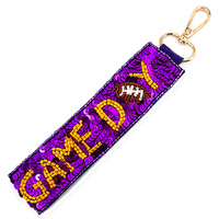 GAME DAY SEED BEADED SEQUIN FOOTBALL KEYCHAIN