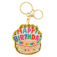 HAPPY BIRTHDAY BEAD EMBROIDERED KEY CHAIN