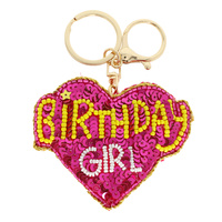 "BIRTHDAY GIRL" BEAD EMBROIDERED HEART KEYCHAIN