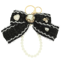 TWEED BOW PEARL BAG CHARM WRISTLET