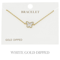 SYNTHETIC MOTHER OF PEARL BUTTERFLY ADJUSTABLE BRACELET IN YELLOW GOLD AND WHITE GOLD PLATING