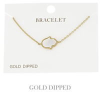 SYNTHETIC MOTHER OF PEARL HAMSA ADJUSTABLE BRACELET IN YELLOW GOLD AND WHITE GOLD PLATING