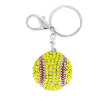 JEWELED CRYSTAL PAVE YELLOW SOFTBALL KEYCHAIN