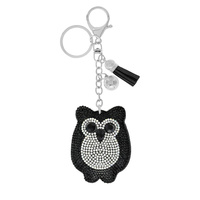 JEWELED OWL BELL CHARM TASSEL KEYCHAIN