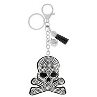 SKULL AND CROSSBONES RHINESTONE KEYCHAIN WITH TASSEL