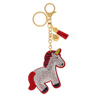 RED UNICORN RHINESTONE KEYCHAIN WITH TASSEL