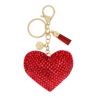 FRONT BACK FULL STONE HEART KEYCHAIN WITH  WITH TASSEL