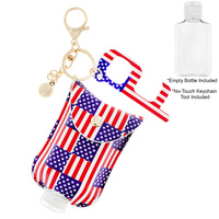 POUCH HOLDER KEYCHAIN WITH EMPTY REFILLABLE SANITIZER  CONTAINER &   NO TOUCH KEY DOOR OPENER