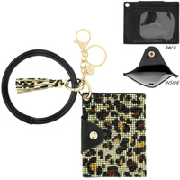 RHINESTONE ID CARD HOLDER POCKET WALLET WITH WRISTLET AND KEYCHAIN