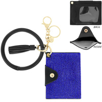RHINESTONE ID CARD HOLDER POCKET WALLET WITH WRISTLET AND KEYCHAIN