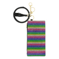 RHINESTONE ZIPPER PURSE WITH WRISTLET AND KEYCHAIN