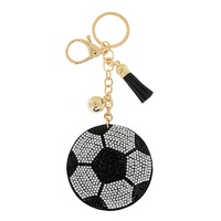 SOCCER CRYSTAL RHINESTONE PAVE SPORTS MULTI CHARM SUEDE FRINGE KEYCHAIN WITH DUAL SPLIT RING AND LOBSTER CLAW CLASP