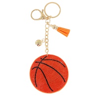 SOCCER CRYSTAL RHINESTONE PAVE SPORTS MULTI CHARM SUEDE FRINGE KEYCHAIN WITH DUAL SPLIT RING AND LOBSTER CLAW CLASP
