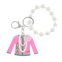 ALPHA KAPPA ALPHA GREEK SORORITY ENAMEL COATED PEARL KEYCHAIN WITH DUAL SPLIT RING AND LOBSTER CLAW CLASP
