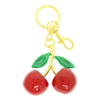 RED GLITTERED RESIN CHERRY KEYCHAIN