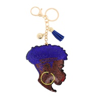 JEWELED AFRO QUEEN FRINGE JINGLE CHARM KEYCHAIN