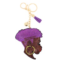 JEWELED AFRO QUEEN FRINGE JINGLE CHARM KEYCHAIN