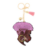 JEWELED AFRO QUEEN FRINGE JINGLE CHARM KEYCHAIN