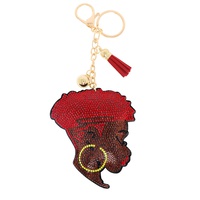 JEWELED AFRO QUEEN FRINGE JINGLE CHARM KEYCHAIN