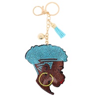 JEWELED AFRO QUEEN FRINGE JINGLE CHARM KEYCHAIN