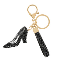HIGH HEEL RHINESTONE KEYCHAIN WITH KEY RING AND STRAP