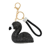 BLACK SWAN RHINESTONE KEYCHAIN WITH KEY RING AND STRAP