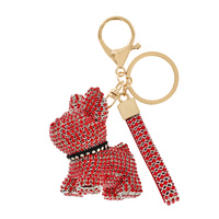 CUTE DOG RHINESTONE KEYCHAIN WITH KEY RING AND STRAP
