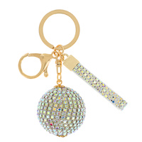 DISCO BALL RHINESTONE KEYCHAIN WITH KEY RING AND STRAP