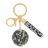 DISCO BALL RHINESTONE KEYCHAIN WITH KEY RING AND STRAP