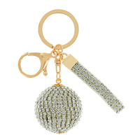 DISCO BALL RHINESTONE KEYCHAIN WITH KEY RING AND STRAP