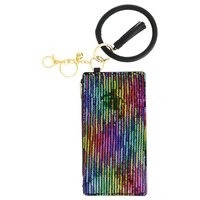 SEQUIN BLING ZIPPER PURSE WITH WRISTLET AND KEYCHAIN