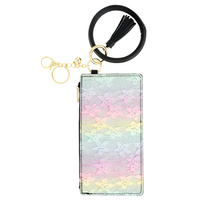 RAINBOW COLOR FLORAL LACE ZIPPER PURSE WITH WRISTLET AND KEYCHAIN