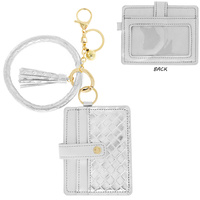SILVER ID CARD HOLDER POCKET WALLET WITH WRISTLET AND KEYCHAIN