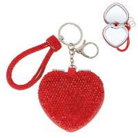 HEART SHAPED COMPACT MIRROR WRISTLET KEYCHAIN
