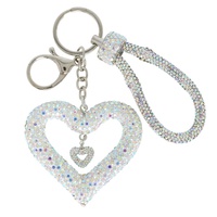 CRYSTAL RHINESTONE OPEN HEART WRISTLET KEYCHAIN